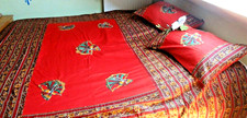 Tagesdecke Bettdecke Rot +Tänzerin Baumwolle 252 x 212 cm Handgefertigt-Indien