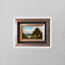 ORIGINAL Ölgemälde auf Holzplatte | Landschaft/Sommer/Haus am See | VON PAPEN