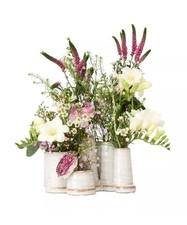 Jinfa Vasenset 8 antikweiße Keramikväschen Sockel beige Für Gestecke, Deko antik