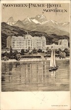 Ak Montreux Kanton Waadt Schweiz, Palace Hotel, Segelboot - 10623596