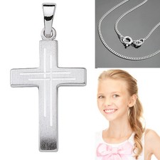 Kreuz Anhänger massiv zur Kommunion Konfirmation Taufe mit Kette Echt Silber 925