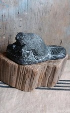 A Wolf Original Biber Skulptur Handarbeit aus Canada Inuit Vintage 
