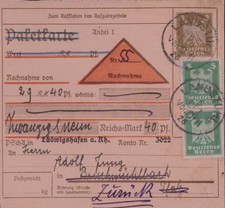 (967) DEUTSCHES RECU Paketkarte aus LANDSTUHL mit alt Bayern K1 Stempel