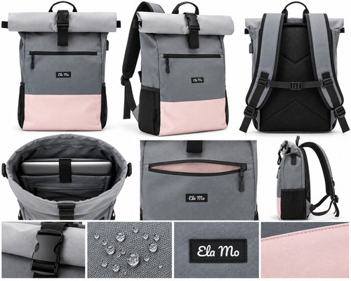 Ela rolltop rucksack rose - mo,