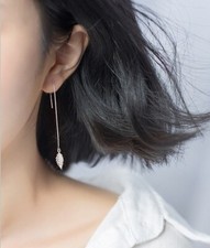 xxl 925 Silber Ohrringe Kette Durchziehen Anhänger Blätter Ohrschmuck