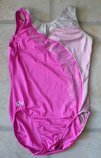 GK Turnanzug Gymnastikanzug, ohne Ärmel, mit Pailletten, pink-rosa-weiß, ca. 158