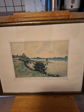 Original Radierung Fritz Hartmann Blick Auf Kaiserswerth Alte Weiden