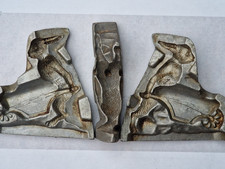antik Metall Guss Konditor- Zuckerform Hase Osterhase mit Schubkarren