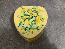 leere Blechdose „Tschibo“ Herzform, gelbe Rosen, 1960er, Sammler