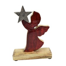 Engel Holzengel rot silber Weihnachten Landhausstil Weihnachtsdekoration 19 cm