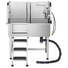 Uimoso 38" Edelstahl-Hundebadewanne mit Treppe und linker Tür