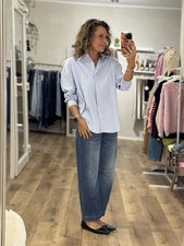 Schicke Bluse Hemdbluse Hemd Blau-Weiß gestreift Onesize  (M2)