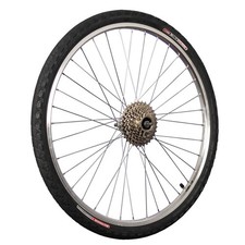 Laufrad 26 Zoll Hinterrad Hohlkammer silber + 8 fach Zahnkranz + Fahrrad Reifen