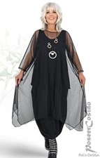 LAGENLOOK Unter-Kleid Kaftan Long-Shirt schwarz XL-XXL-XXXL 46 48 50 52 54 56 58