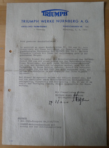 Original triumph rundschreiben - triumph,