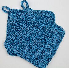 Petrol-dunkelblau melierte Topflappen gehäkelt aus Baumwollgarn