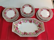 alte Anbietschale und 6 kleine Teller (ähnlich Rosenthal Cäcilie) Rosenmuster