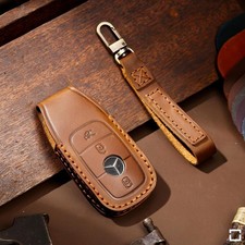 Premium Schutzhülle für Mercedes-Benz Schlüssel inkl. Karabiner + Lederband hell