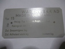 Typenschild Schild für VW Typ 15 Käfer Cabrio ? BJ