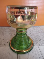 Blaubeuren, Souvenir Römer, Schnaps, Glas, vergoldet, geschliffen, grüner Fuß
