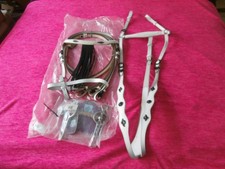 Barock Spanische Trense zaum Leder Weiss+ZugelsLeder Fransenstirnband+GebissFull