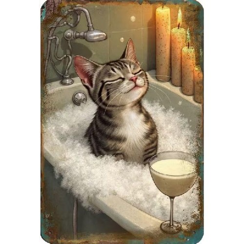 Blechschild katze badewanne - katze,