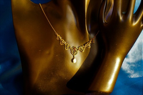 Collier gold perle cremefarben - collier,