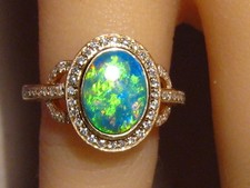 Australischer Edelstein Opal & Diamant Ring, massiv 14k Gelbgold