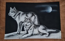 echtes Papyrus Bild Wolfspaar HANDGEMALT 64*40 cm  Papyrus Bild Aus Ägypten