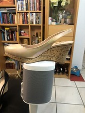 NEU Unützer  Peep Toe Sling Pumps Nude Lack Größe 38, NP479 Keilabsatz Plateau