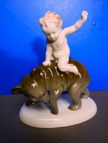 Porzellan figur bär mit putte - porzellan,