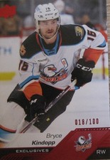 Bryce Kindopp #28 Upper Deck 22-23 EXCLUSIVES 18/100 EVR Eisbären Regensburg