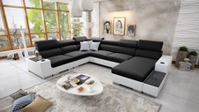 Wohnlandschaft Sofa U Form Bettfunktion Polstersofa PERS VIII Kunstleder Gewebe