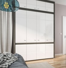 Aufsatzkleiderschrank Sevilla 168cm 4trg schwarzkiefer MDF weiß Hochglanz 16675