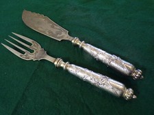 Jugendstil florales Fischvorlegebesteck 3-tlg. versilbert TOP-Dekor !
