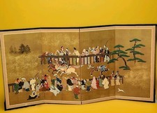 Orig. Japanischer Paravent Faltschirm Byobo Mid Century Handgemalt Asia 180×92cm