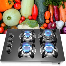 60 CM Gaskochfeld Glas Einbau Kochfeld Gaskocher 4 flammig Einbauherd LPG Erdgas