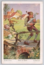 Postkarte Hans im Glück - Tauschschwein gegen Gans - G. Hinke - Brüder Grimm