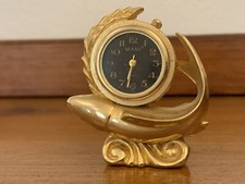 Massiv schwer MANI Miniatur Tischuhr Golden Delphin Uhr Reiseuhr 50×45mm Setzkas