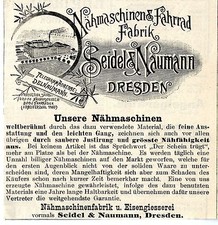 Nähmaschinen & Fahrrad Fabrik Dresden Historische Reklame von 1893