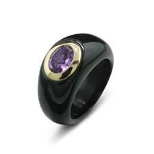 Ring schwarze Jade Amethyst 585er Gelbgold Wert 650 €  Bandring NEU