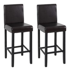 2er-Set Barhocker Vicenza, Tresenhocker Barstuhl, Lehne, Holz LEDER, creme braun