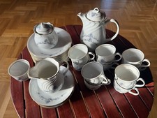 Wawel Porzellan Made in Poland, Kaffee-Set mit Goldrand und blauem Floralmuster