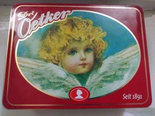 Rote Blechdose Keksdose von Dr Oetker mit Engelchen Motiv