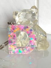 Schlüsselanhänger Buchstabe *  D * Epoxidharz * Bunt Sterne * Einzelstück