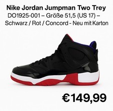 Nike Jordan Jumpman Two Trey Größe 51,5 (US 17) – Schwarz/ Rot/ Concord - Neu