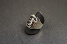 Herrenring, Wappenring Silber 925 schreitender Löwe Gravur in RG 59/18,819,3 mm