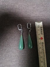 Ohrringe, Hängerchen, grüne Jade, Silber, Tropfenform