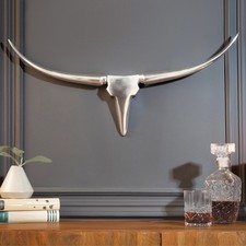 Moderne Design Wanddekoration BULL 75cm silber Aluminium Stierkopf Wandschädel