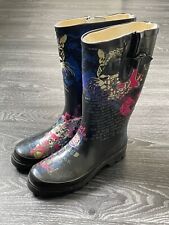 Damen Gummistiefel, schwarz-bunt, Gr. 39, getragen, defekt